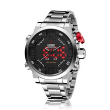 LED-Anzeige Outdoor Digitaluhr 3ATM Wasserdicht Vollstahl Quarzuhr SILBER SCHWARZ FARBE