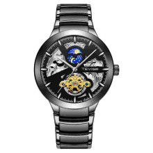 T845B Metallgehäuse Business Style Automatische mechanische Uhr Hohl Vollstahl Armbanduhr