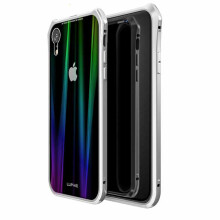 Schutzhülle für iPhone XR Gradient Magnetische Adsorption Aluminium Gehärtetes Glas Ganzkörpergehäuse SILBER FARBE