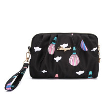 Damen Nylon Wasserdicht Print Clutch Bag Handtasche 5,5 Zoll Telefon Tasche SCHWARZ FARBE