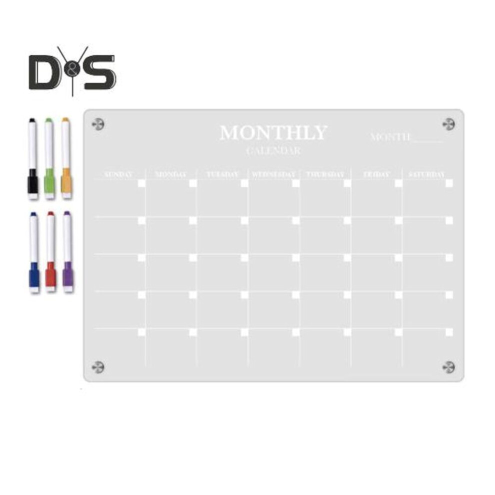 (as the picture, S) A3/a4 Magnetic Monthly Planner Board With 6 Colored Markers Reusable Clear Acrylic Refrigerator Calendar Dry Erase Monthly Schedule Planning Board
