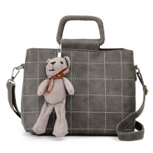 Retro Frauen PU Leder Plaid Bär Handtaschen Damen Elgant Schulter Taschen Umhängetaschen GRAU FARBE