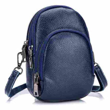Echtes Leder Vintage 5,5 Zoll Telefon Tasche There Layers Schultertaschen Umhängetaschen für Frauen Dunkelblaue Farbe