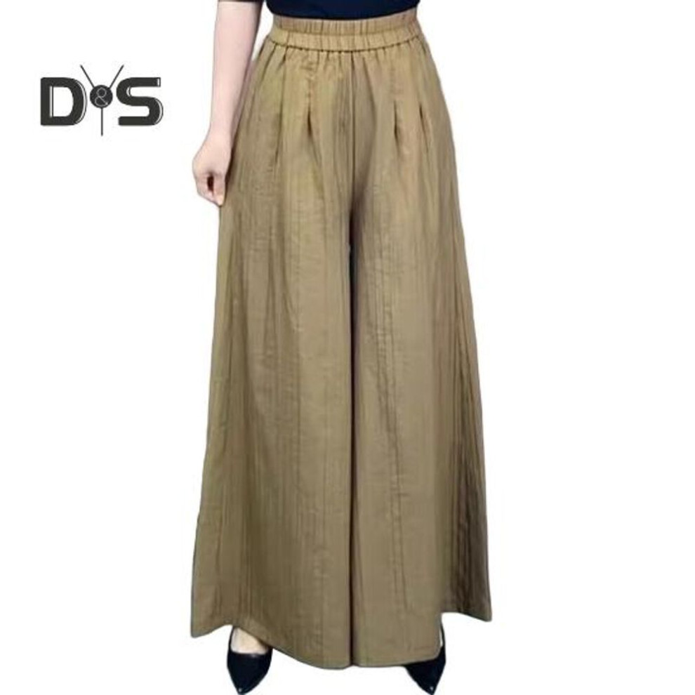 (khaki, M) Women Pants Elastic High Waist Oversized Wide Leg Sporty Casual Style Trousers with Pockets Solid Color Long Pants