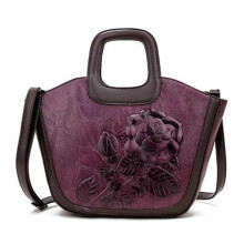 Damen Leder Handtasche im chinesischen Stil, Vintage-Stil, geprägt, Schultertasche, lila Farbe