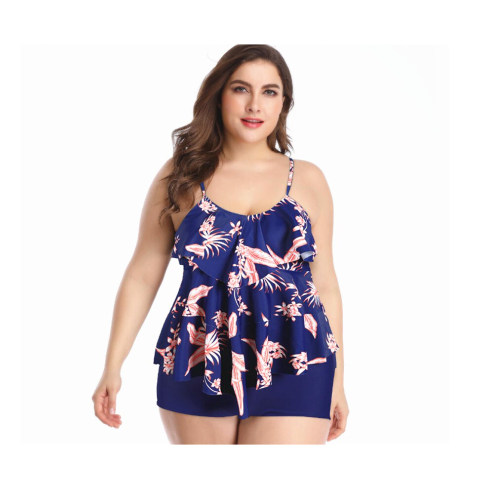 (S) Maillot de bain à bretelles pour femme Bikini imprimé Lotus Edge Grande taille Maillot de bain fendu Bleu Xl