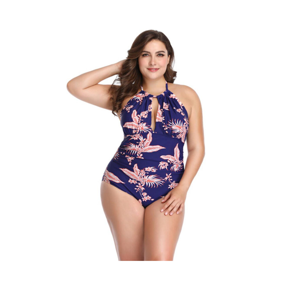 (XL) Maillot de bain triangulaire imprimé grande taille pour femme - Bleu Imprimé Bleu XL