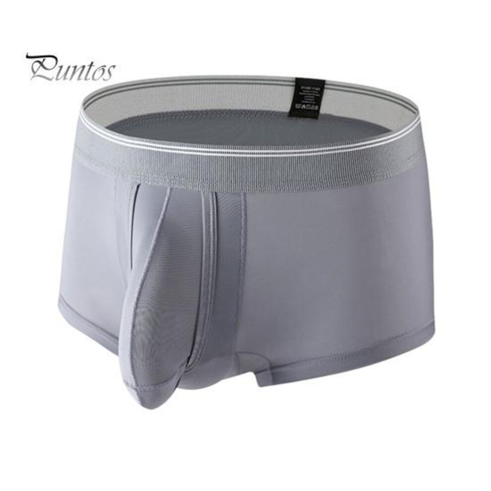 (XXL, grey) Men Boxer Underwear Elastic Mid-rise Tight Cut High Elasticity Shorts Briefs Solid Color Separated Elephant Nose Breathable Panties