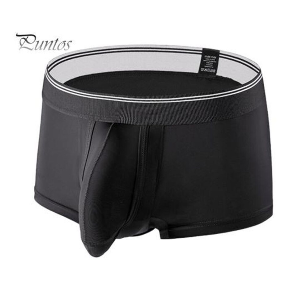(XL, black) Men Boxer Underwear Elastic Mid-rise Tight Cut High Elasticity Shorts Briefs Solid Color Separated Elephant Nose Breathable Panties
