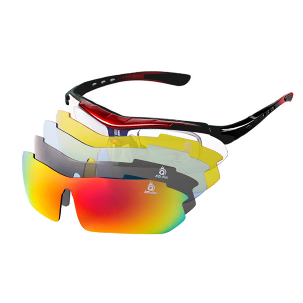 Sports De Plein Air Lunettes De Soleil Polarisantes Lentille Amovible Jambes Amovibles Costume 5 Pièces - Rouge Rouge 5Pcs
