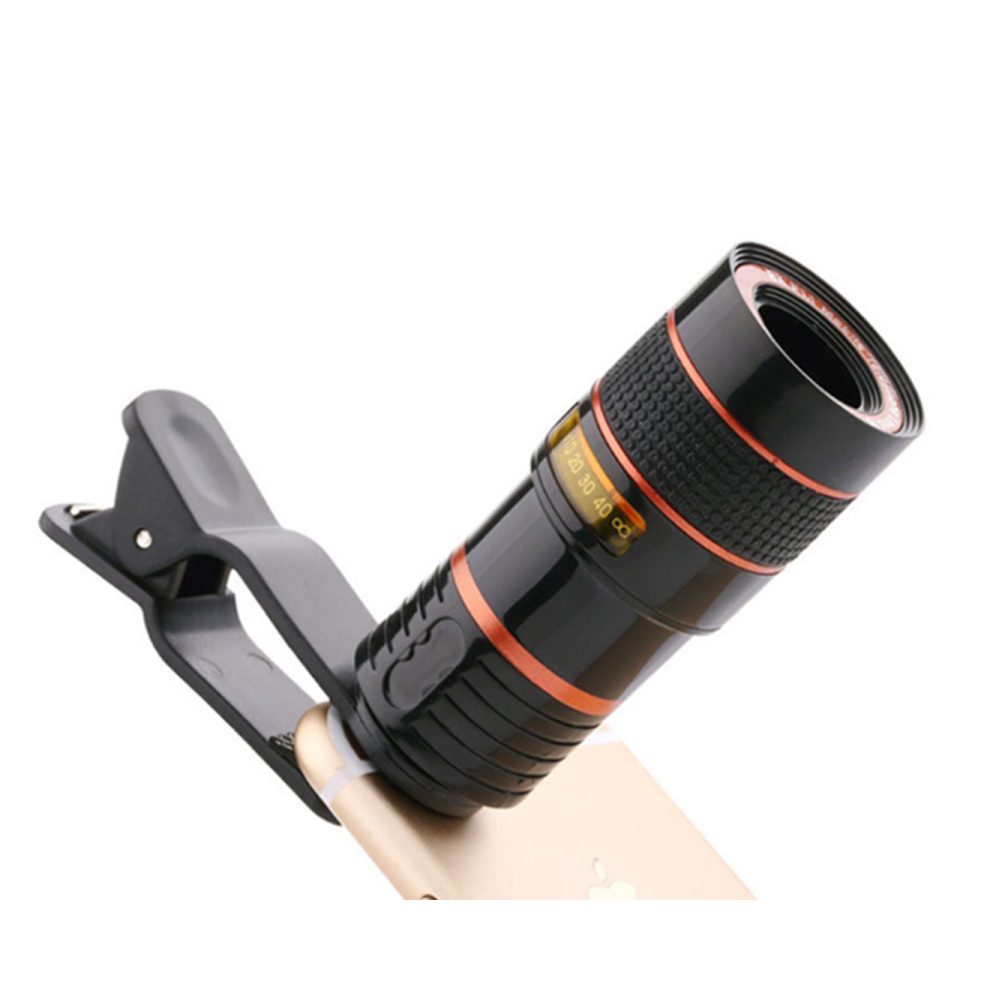 Téléobjectif universel 12X pour téléphone portable, Zoom de mise au point, tête de télescope, caméra HD externe, objectif 12 fois-noir