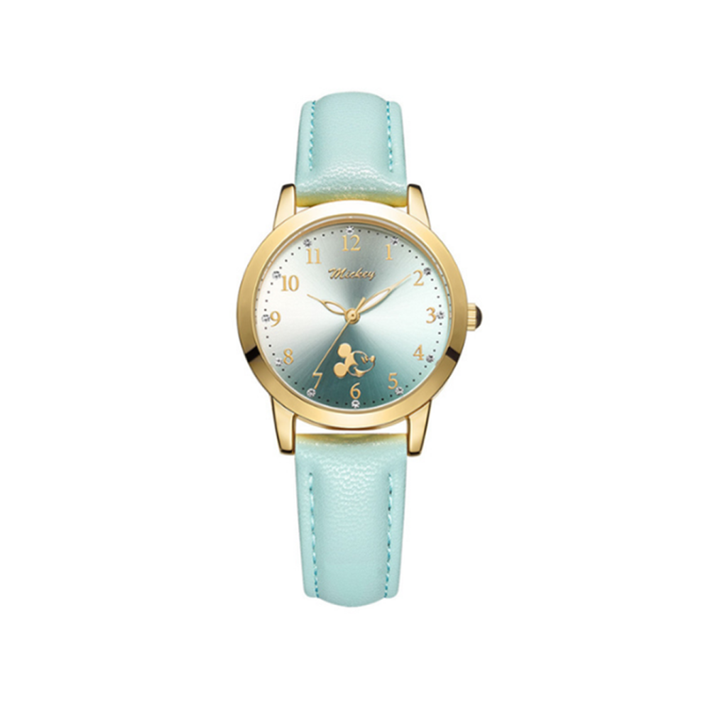 Ceinture créative fille montre mode tendance mignon Mickey montre à quartz en acier inoxydable et cuir montre à quartz décontractée-vert