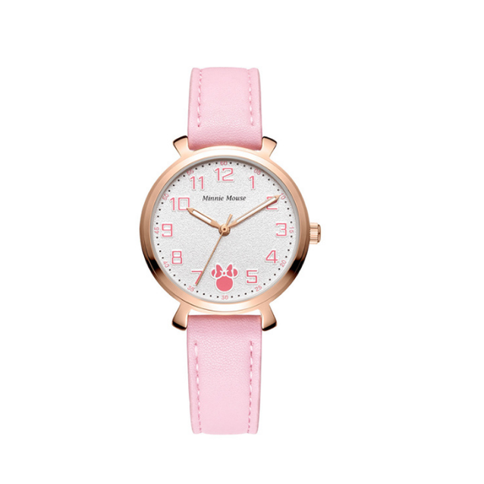 Minnie Cuir Mode Tendance Macaron Montre à Quartz étanche Grande Montre Ronde adaptée aux Femmes-Rose