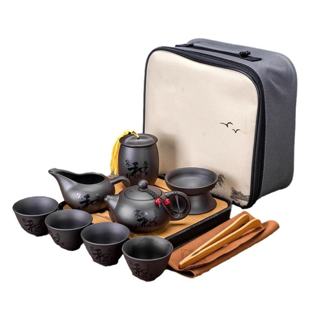 (home and wanshixing) Elegant Purple Clay Portable Teapot Set For Outdoor Travel Outdoor Travel Gaiwan Tea Cups Tea Set