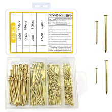 450 Pcs Brass Gold Nails and Pins Assortment, Steel Wall Pins Tacks Nails for Woodworking, Panel Pins for Hanging Picture, Frame, Mirror, Masonry,