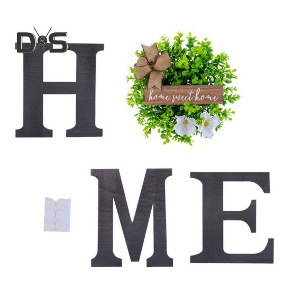 Wood Home Sign With Artificial Wreath For O Wall Hanging Home Letters Farmhouse Decoration For Living Room Kitchen Entryway Indoor Outdoor Decor