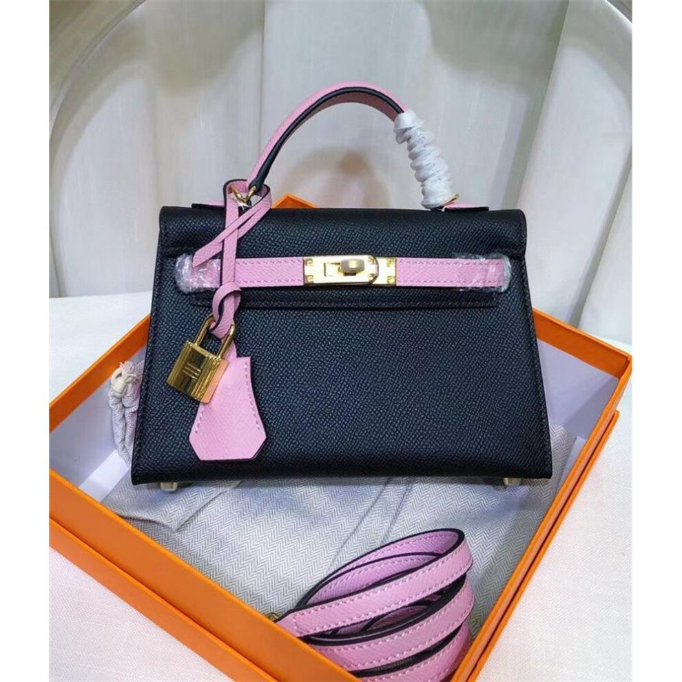 (black, 19x8x15cm) New Palm Pattern Head Layer Leather Ep Leather Contrasting Color Blocked Handheld Single Shoulder Crossbody Bag Women's Bag