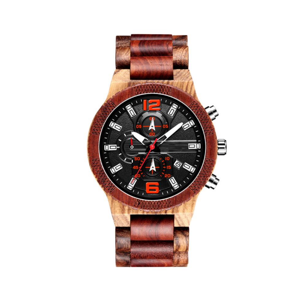 Reloj Deportivo De Cuarzo N. 1019 Con Correa De Madera Y Esfera Grande Luminosa, Apto Para Hombres (N. 4)-image