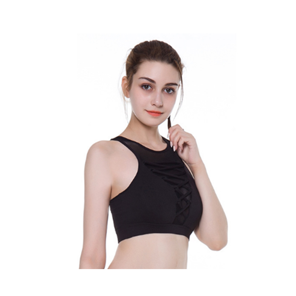 (M) Soutien-gorge de sport à lacets avec bonnet moulé pour femme - Couleur active - Noir XL