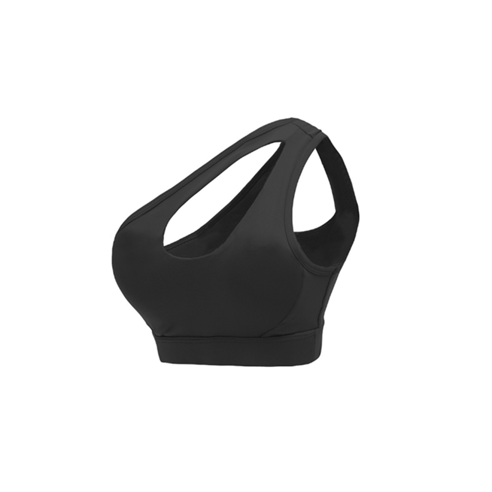 (L) Soutiens-gorge de sport à une épaule découpée pour femmes intégrés au soutien-gorge de yoga de style d'entraînement noir Xl