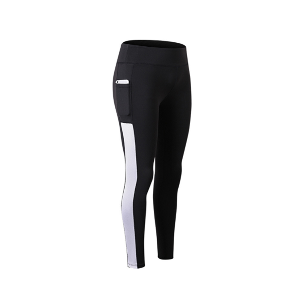 Femmes élégant taille basse jambières d'exercices avec poche Fitness Yoga pantalon noir blanc L