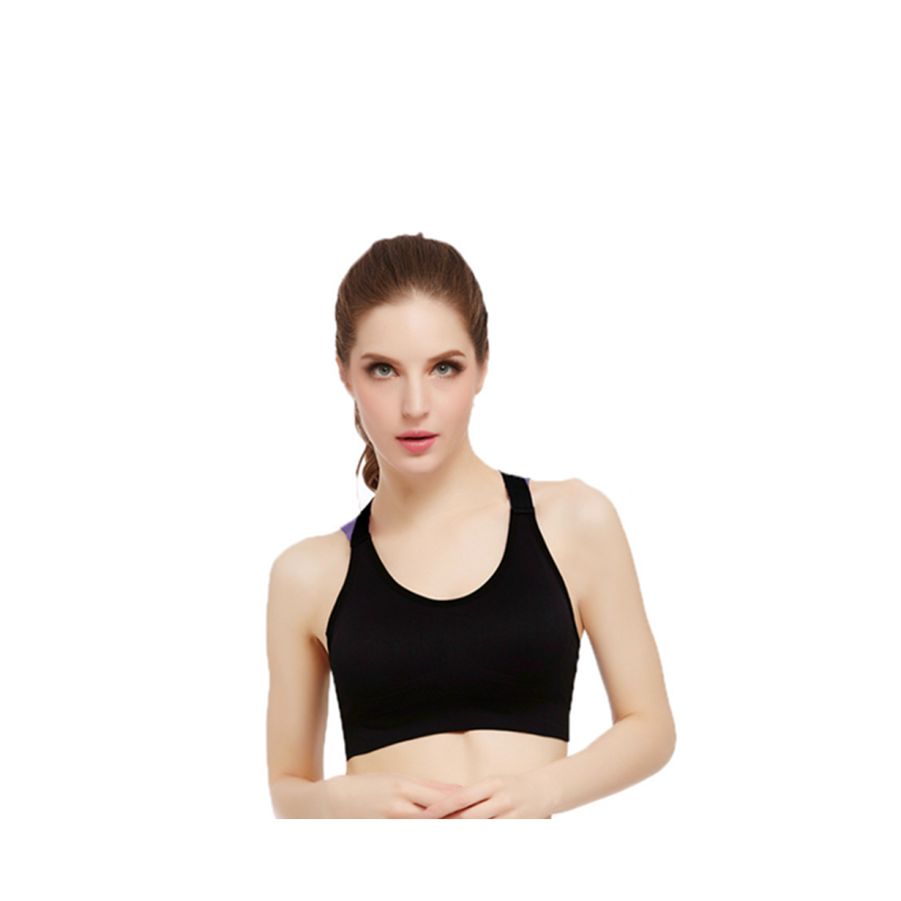 (L) Femmes Dos Croisé Sueur Séchage Rapide Sans Anneau En Acier Soutien-Gorge De Fitness Yoga Soutien-Gorge Noir S