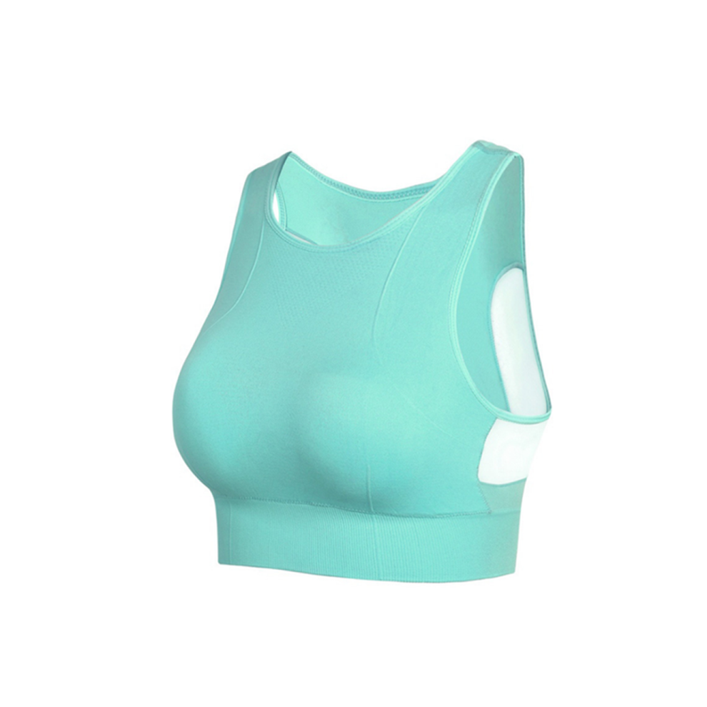 (S) Soutien-gorge de sport rembourré sans fil avec dos en maille découpé et dos nageur pour femme Vert S