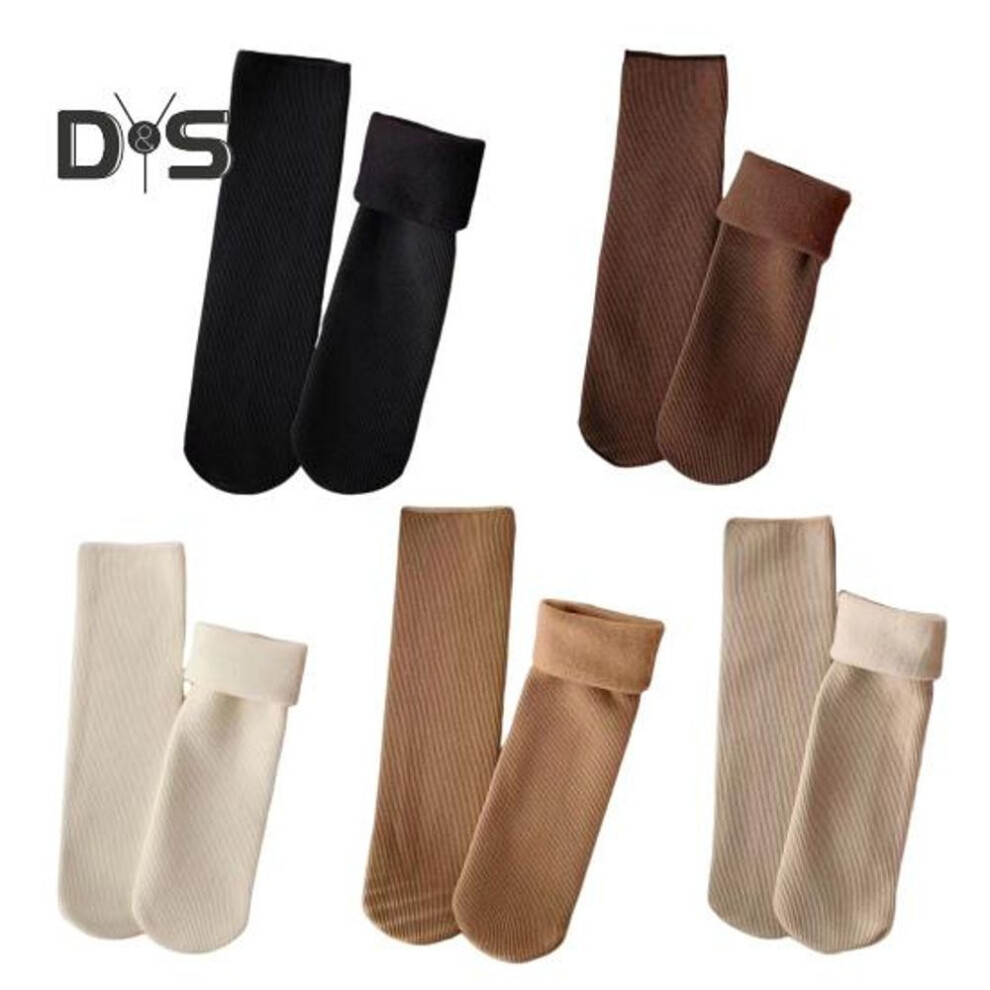 5 Pairs Winter Socks Set of 5 Colors Unisex Thickened Plush Solid Color Elastic Anti-slip Thermal Mid-tube Socks for Daily Wear Sport