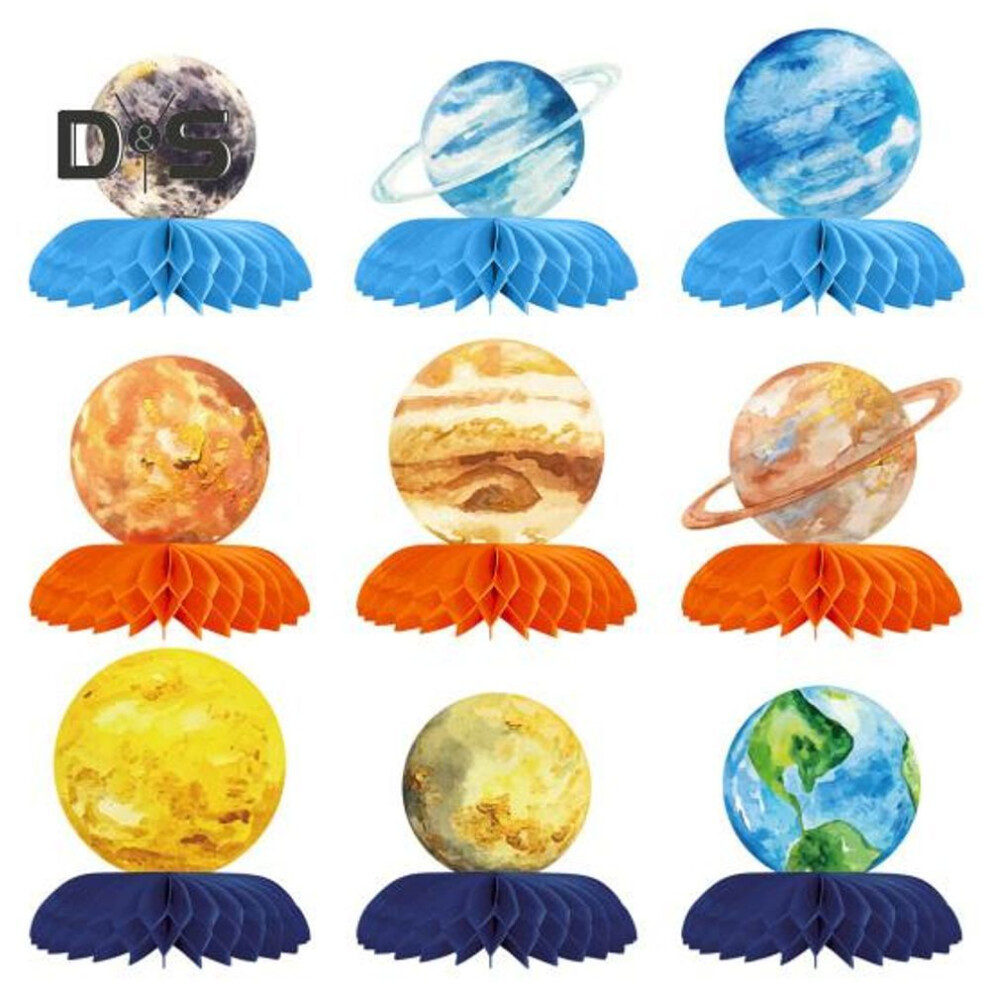 9 Pcs Planet Honeycomb Centerpieces Space Solar System Theme Table Decorations Paper Planet Honeycomb For Kids Birthday Party Decorations