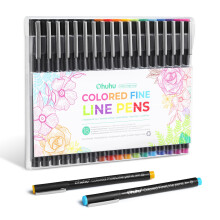 Fineliner Pens 18 Pack, 11 Colours Drawing Pens(0.45mm) & 6 Black FIneliners and A Brush Pen - Waterproof ink pens for hand lettering, sketching,