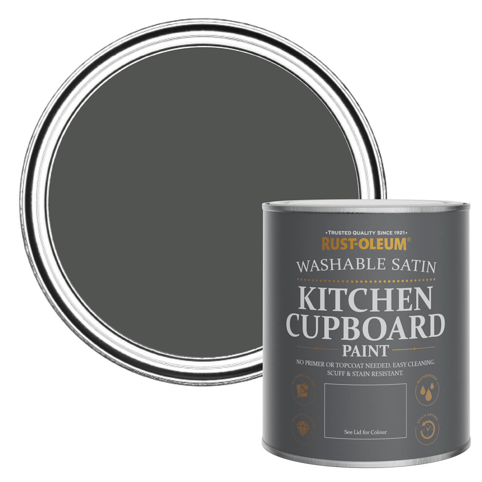Rust-Oleum Dark Grey Scrubbable Kitchen Cupboard Paint In Satin Finish - Graphite 750Ml