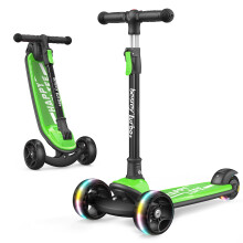 besrey Kids Scooter - Big Wheels Foldable Kick Scooter with Flashing LED Lights for Boys Girls, 4 Levels Height Adjustable Scooter, 3 Wheel Scooter fo