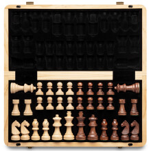 A&A 15" Magnetic Wooden Chess Set/Folding Board / 3" King Height German Knight Staunton Chess Pieces/Walnut & Maple Inlaid /2 Extra Queen