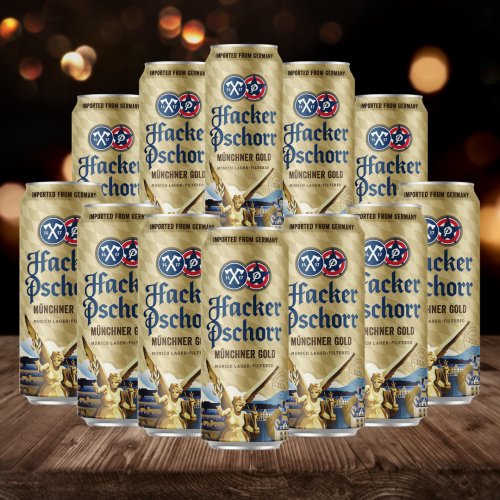 Hacker Pschorr Munchner Gold German Helles Lager 500ml Cans 5.5% ABV (12 Pack)