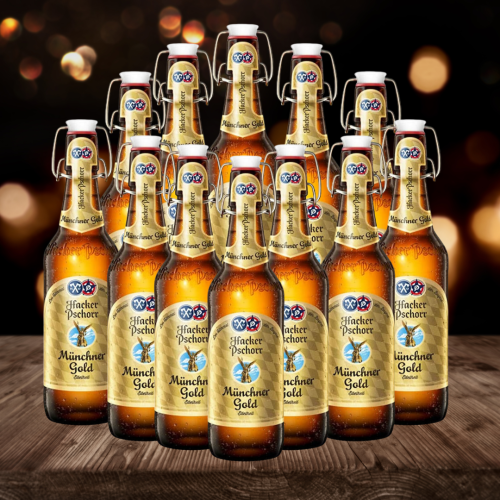 Hacker Pschorr M?nchner Gold German Helles Lager 500ml Bottles - 5.5% ABV (12 Pack)