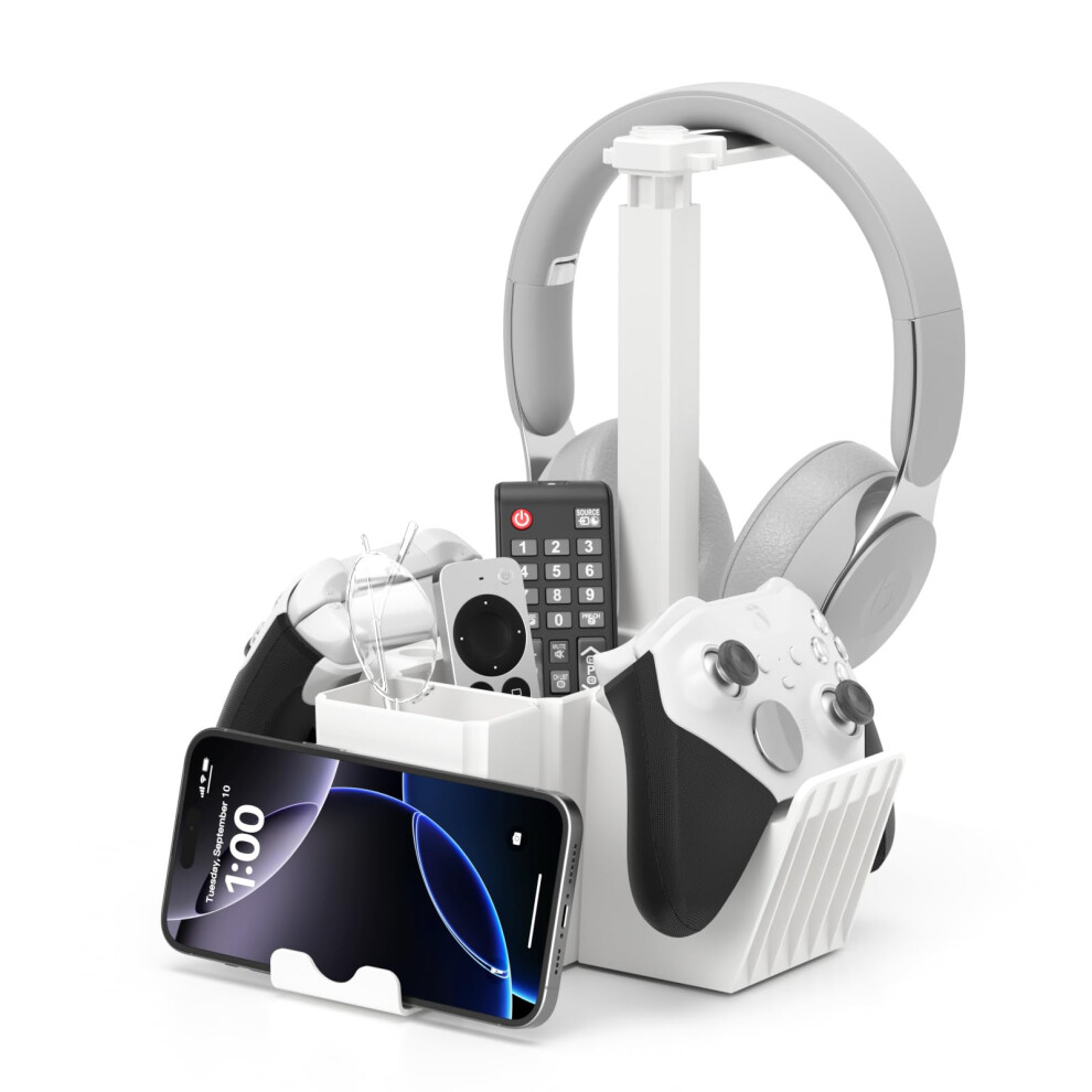 Dual Controller Holder with Headphone Stand - Multi-Functional Desk Storage Box with Phone Holder - Universal Controller Stand with Desktop Organizer-image-OPC-PH8PYRG-NEW