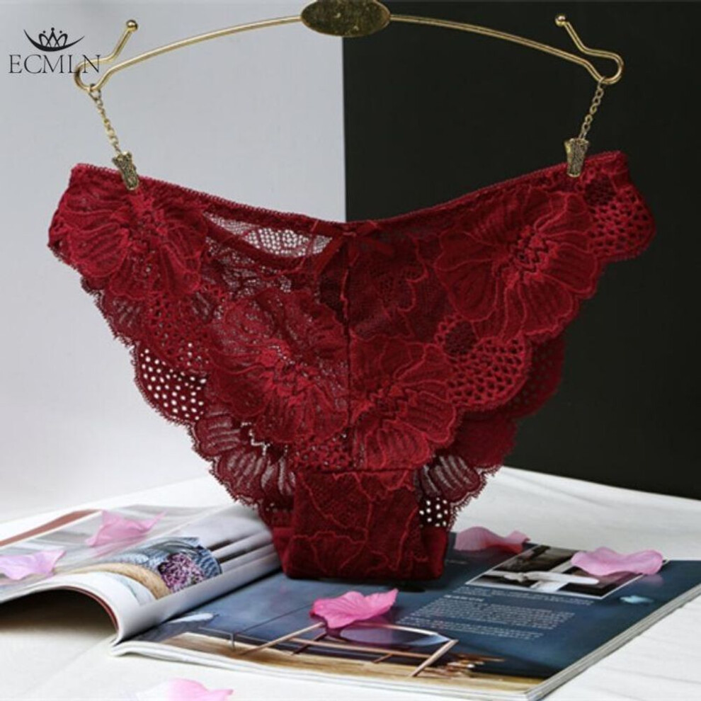 (wine red, XL) Full Lace Low Waist Underwear Panties For Women Briefs Sexy Bow Seamless Women's Briefs Knickers