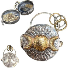 Medallón de Plata de Triple Luna con Árbol de la Vida, Medallón de Mantra, Espacio Mágico Personal con Cristales de Cuarzo Transparente, Altar Sa