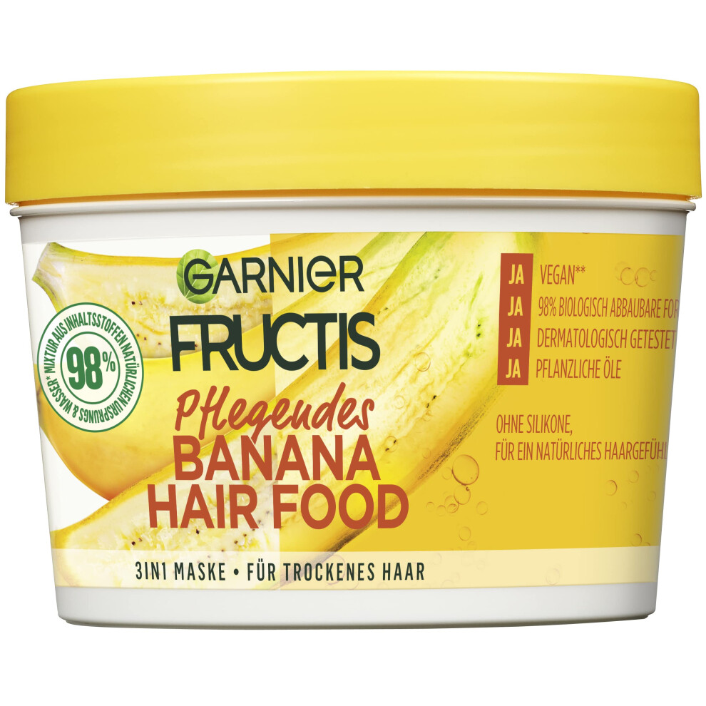 Hair Mask, Nourishing Banana Hair Food, Hairfood Moisturising 3-in-1 Mask, for Dry Hair, Nourishes and Gives Hair More Smoothness, Fructis, 390 ml