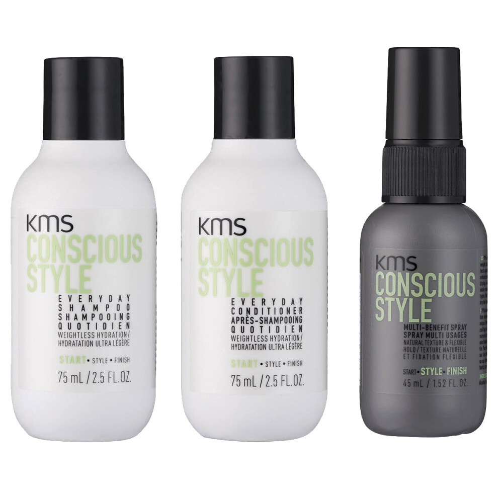 Conscious Style Travel Set with Shampoo 75ml, Conditioner 75ml, and Multi-Benefit Spray, 75ml