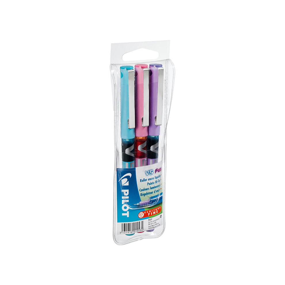 hi-tecpoint v5 Rollerball Pen with Gel Ink Medium Point Assorted Colours Pink/Purple/Turquoise