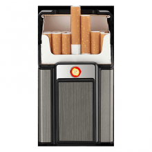 Isqueiro elétrico com estojo de cigarro embutido, isqueiro recarregável à prova de vento sem chama