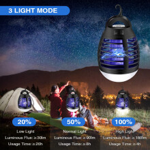 LED Mosquito Killer Lamp, IP67 Waterproof 3 in 1 Camping Lamp Electric Mosquito Killer Lamp UV USB Rechargeable Outdoor Indoor