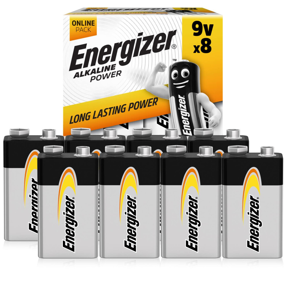 9V Battery (8 Pack) - Nine Volt Batteries - 3 Year Shelf Life - Alkaline Power - 100% Recyclable Plastic Free Packaging [Amazon Exclusive]