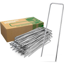 Galvanized Steel Fixing Stakes (200 Pieces) - Strong Fixing Staples for Mulching Cloth, Fencing and Netting - 150 mm Long, 40 mm Wide, Ø 3 mm