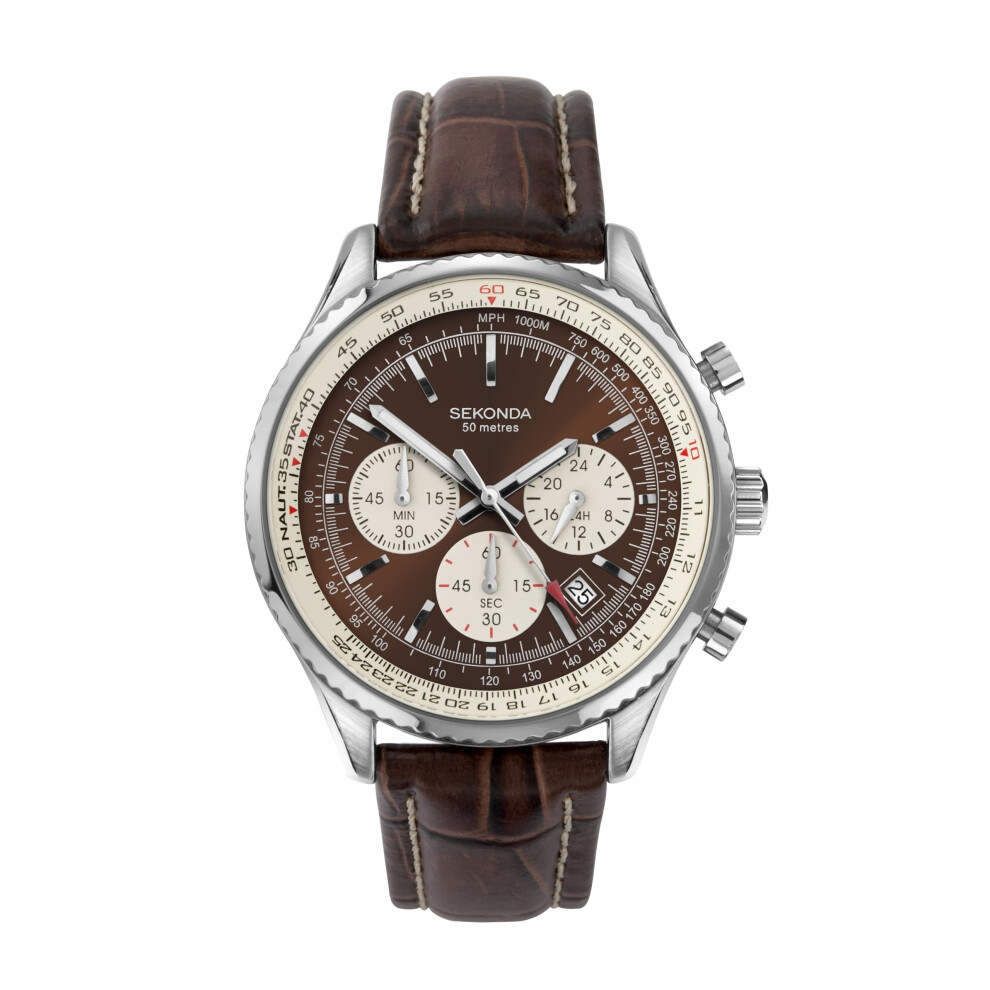 Sekonda Men's Quartz Watch With Dial Chronograph Display And Leather Brown