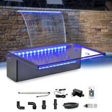 LONGRUN Waterfall Pool Fountain, Pond Cascade 30cm, Acrylic Steel Waterfall