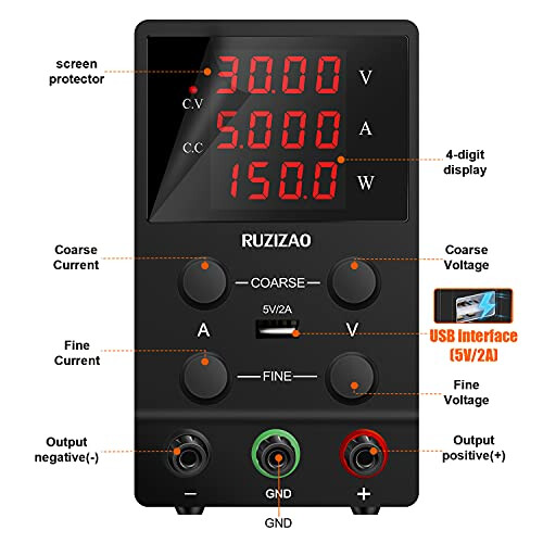 RUZIZAO DC Power Supply Variable: 30V 5A Lab Bench Power Supply Adjustable 2