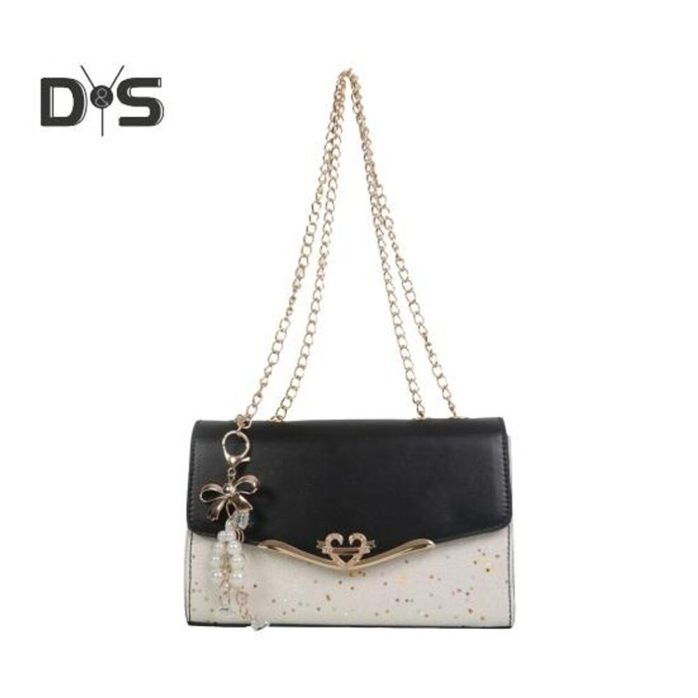(black) Women Shoulder Bag Faux Pearl Bow Pendant Decor Sequin Hard Shell Faux Leather Crossbody Bag Commuting Travel Sling Bag
