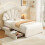 Single Upholstered Bed with 2 Storage Drawers, Petal Headboard, Beige 1